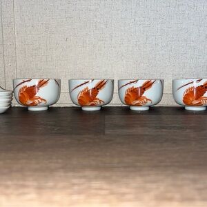 Vintage Japanese porcelain mini shrimp bowls and spoons